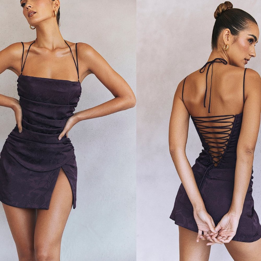 House of CB 'Melia' Night Shade Floral Jacquard Minidress NWT